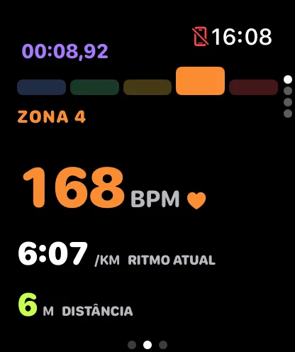 Zonas de frequência cardíaca no Apple Watch, com a zona 4 em destaque